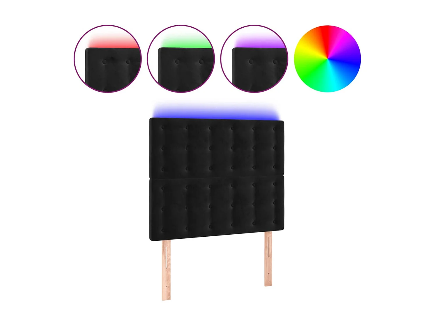 Cabecero | Cabezal de Cama | Mueble cabecero con luces LED terciopelo negro 80x5x118/128 cm