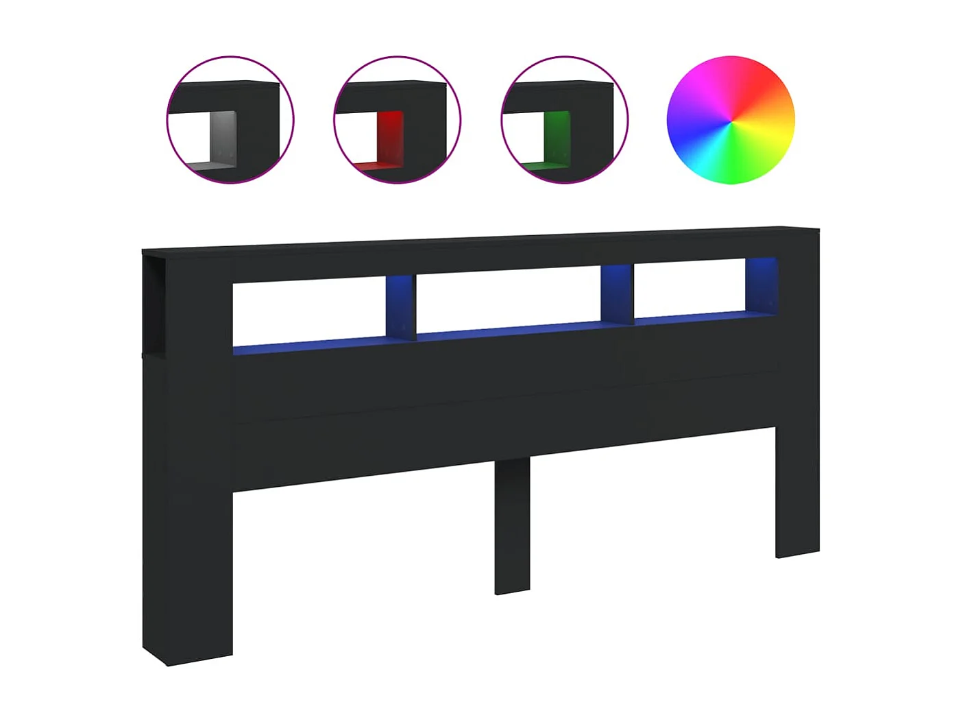 Cabecero | Cabezal de Cama | Mueble cabecero con LED madera de ingeniería negro 220x18,5x103,5 cm