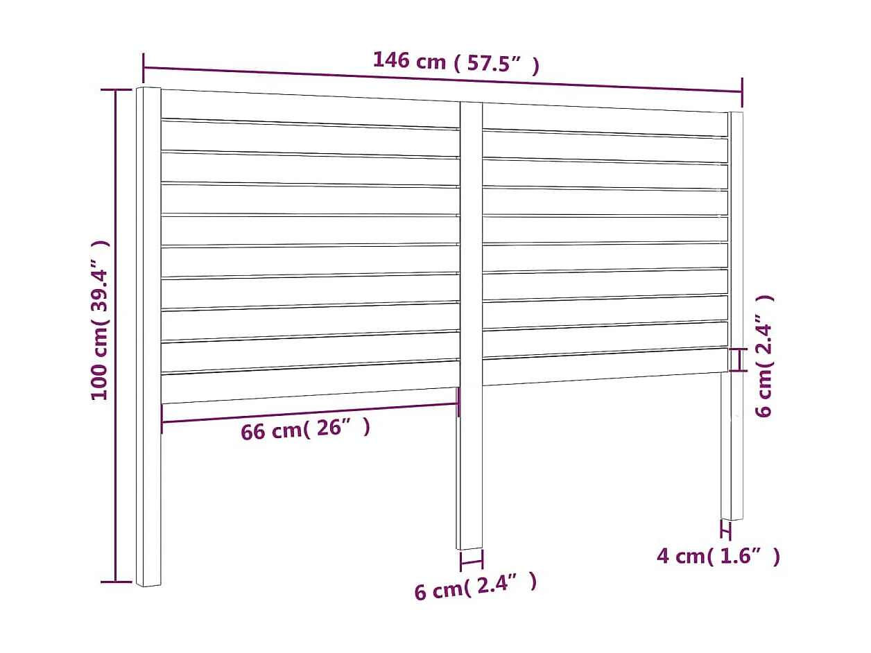Hoofdbord | Hoofdeinde 146x4x100 cm massief grenenhout zwart