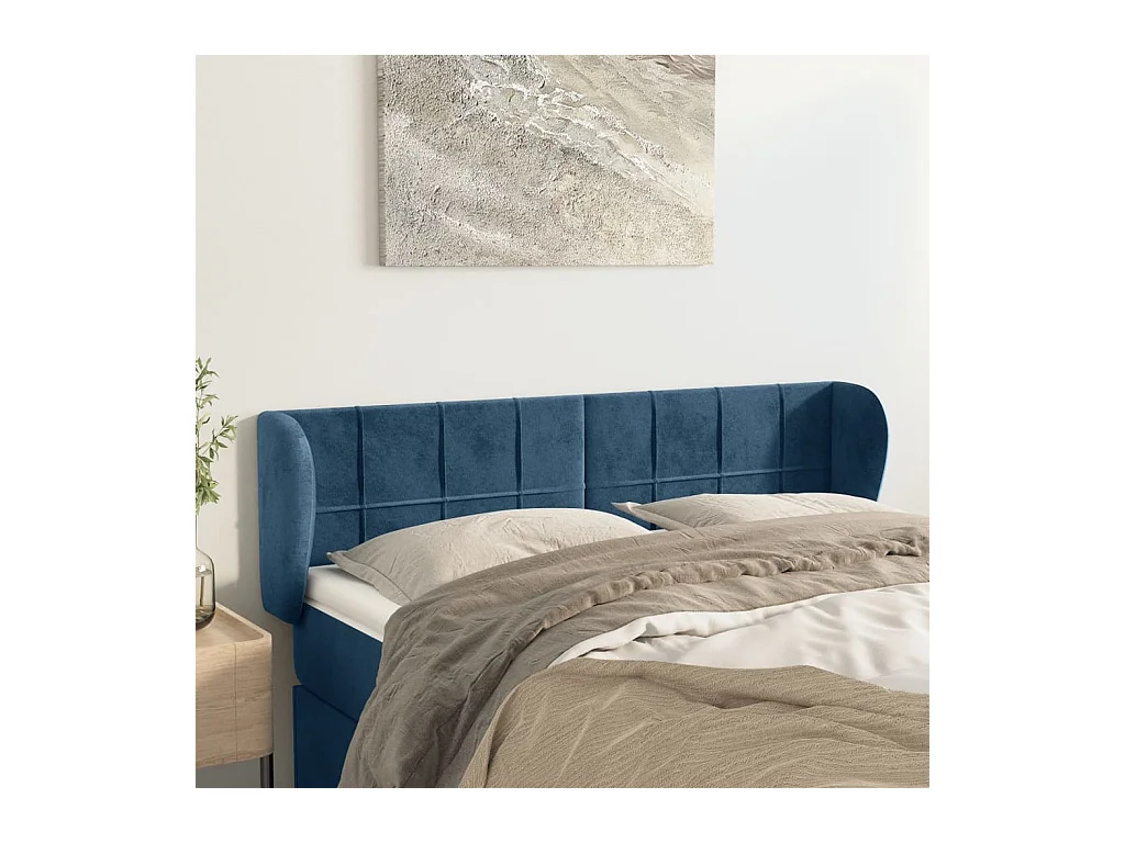 Tête de Lit | Panneau de tête pour lit Moderne avec oreilles Bleu foncé 147x23x78/88 cm Velours