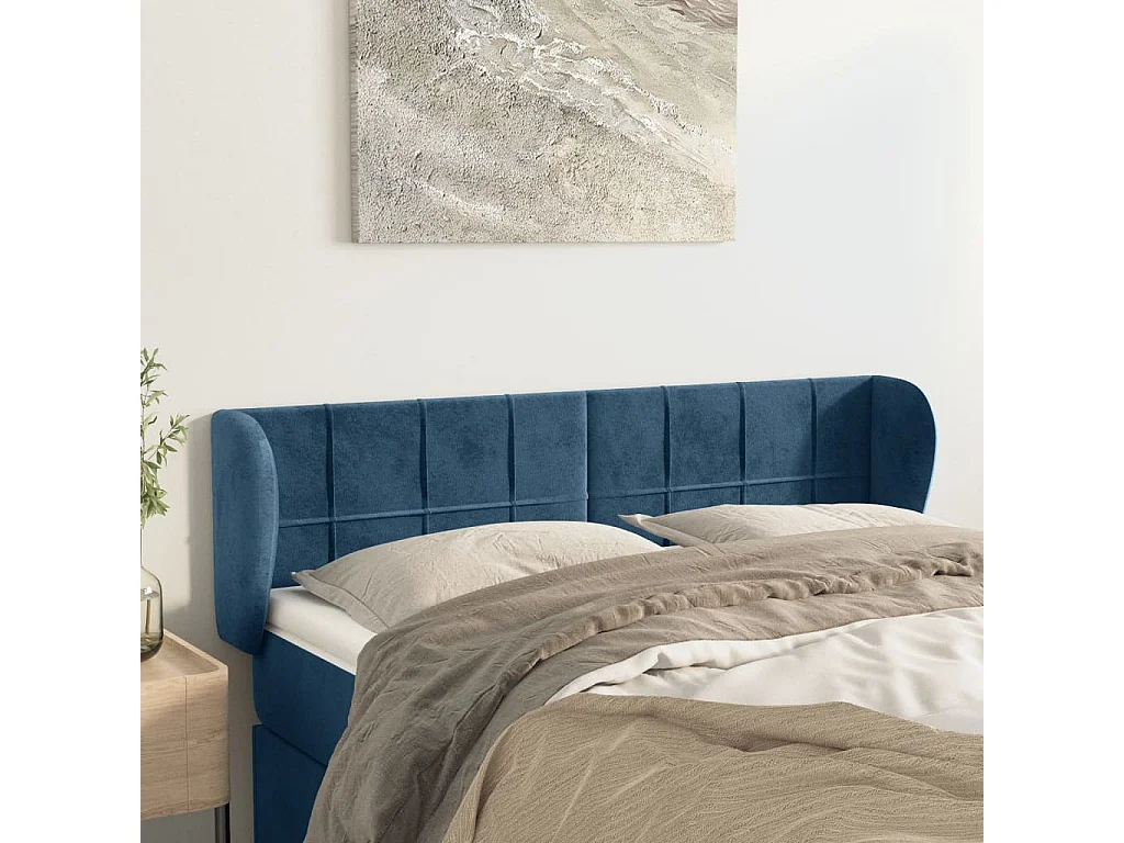Tête de Lit | Panneau de tête pour lit Moderne avec oreilles Bleu foncé 147x23x78/88 cm Velours