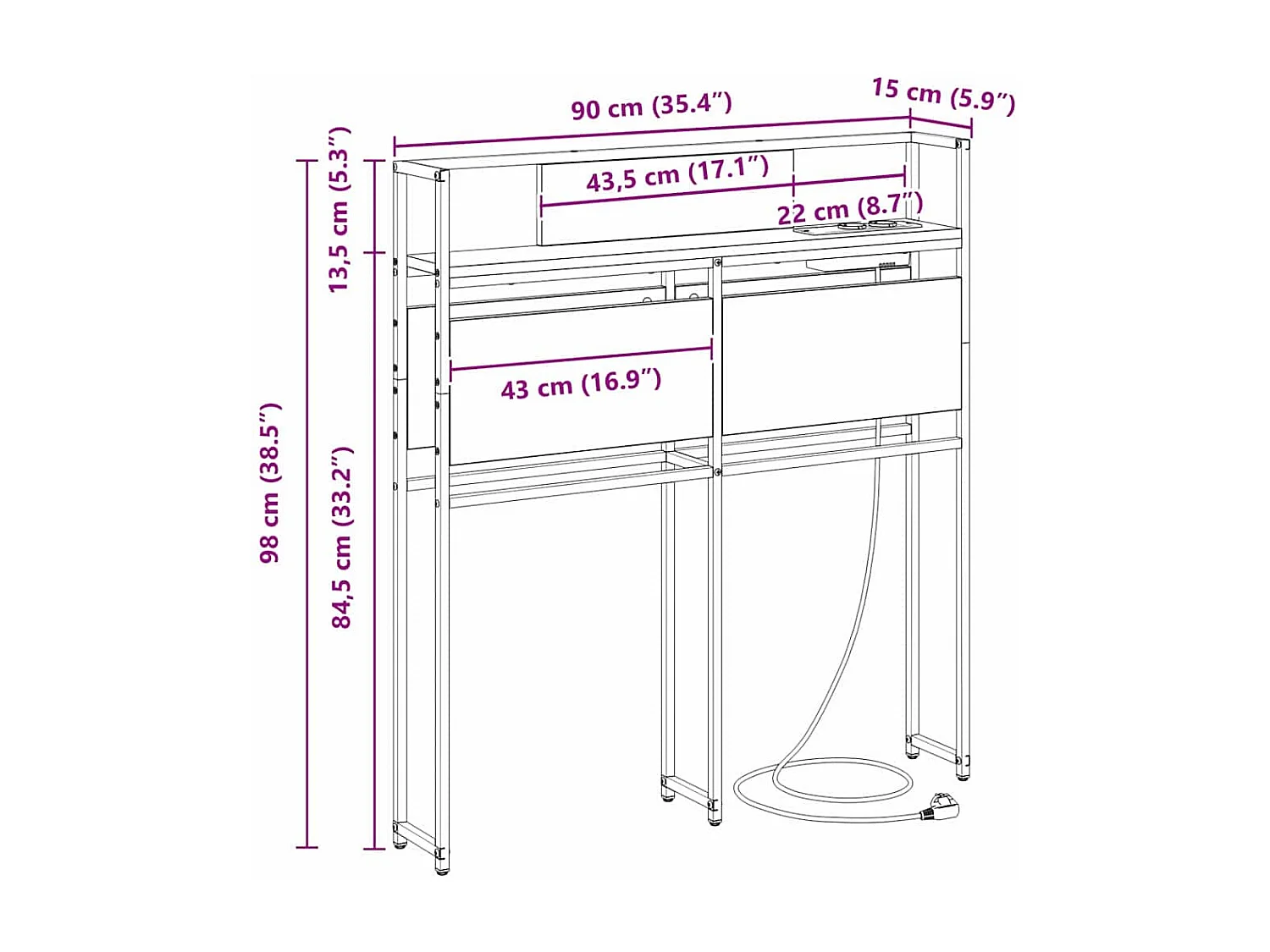 Mueble cabecero con almacenamiento | Cabecera de almacenamiento con estante Roble Sonoma 90 cm