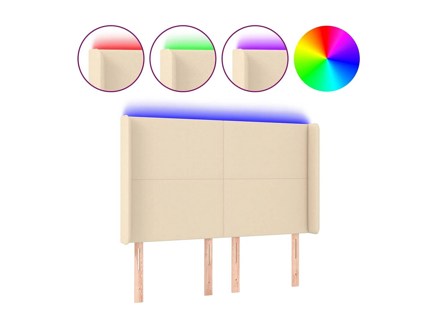 Tête de Lit | Panneau de tête pour lit Moderne à LED Crème 147x16x118/128 cm Tissu