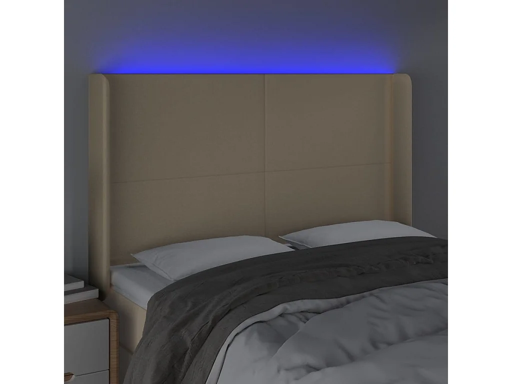 Tête de Lit | Panneau de tête pour lit Moderne à LED Crème 147x16x118/128 cm Tissu