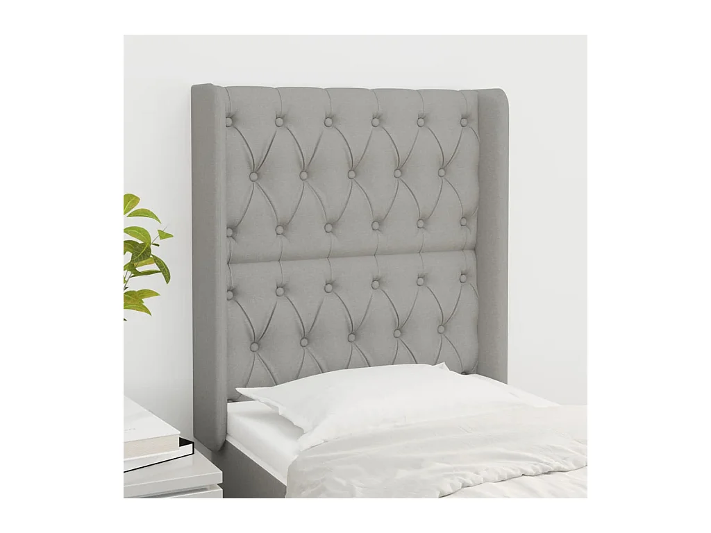 Cabecero | Cabezal de Cama | Mueble cabecero con orejas de tela gris claro 83x16x118/128 cm