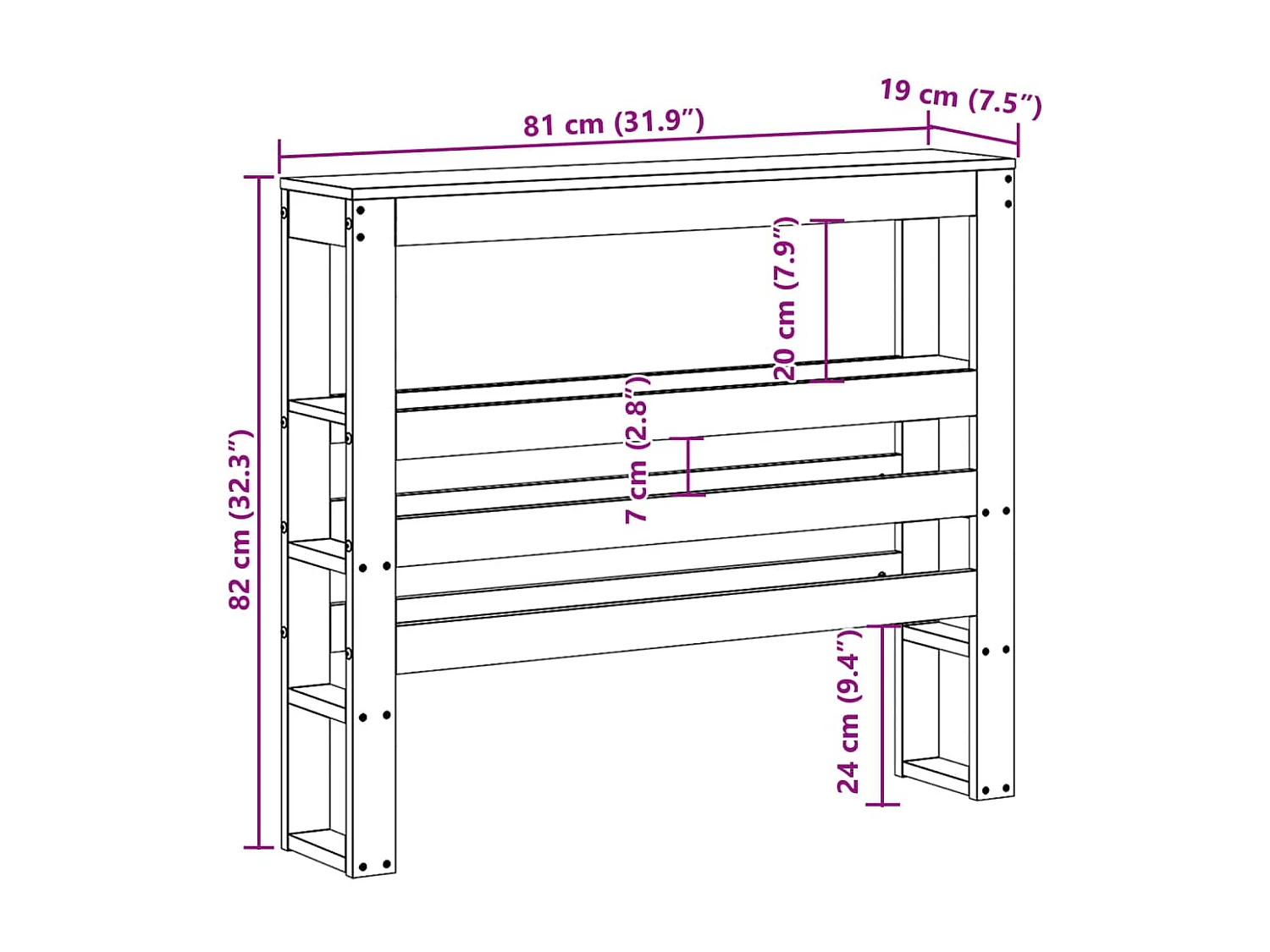 Cabecero de Cama | Cabezal de cama | Mueble de cabecero con estantes madera maciza de pino 75 cm