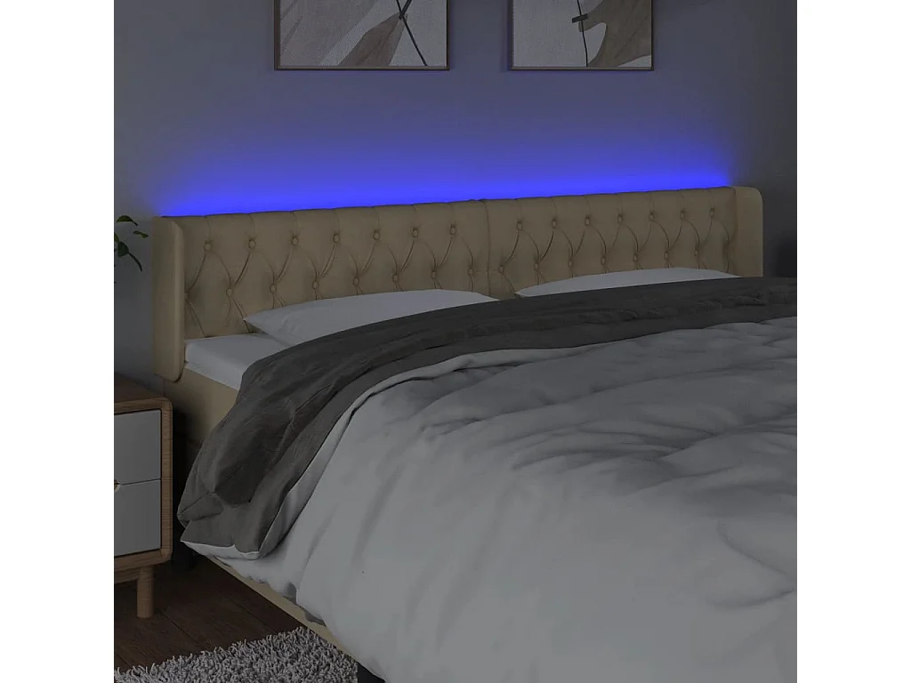 Mueble cabecero | Cabezal de cama | Cabecero con LED de tela crema 203x16x78/88 cm