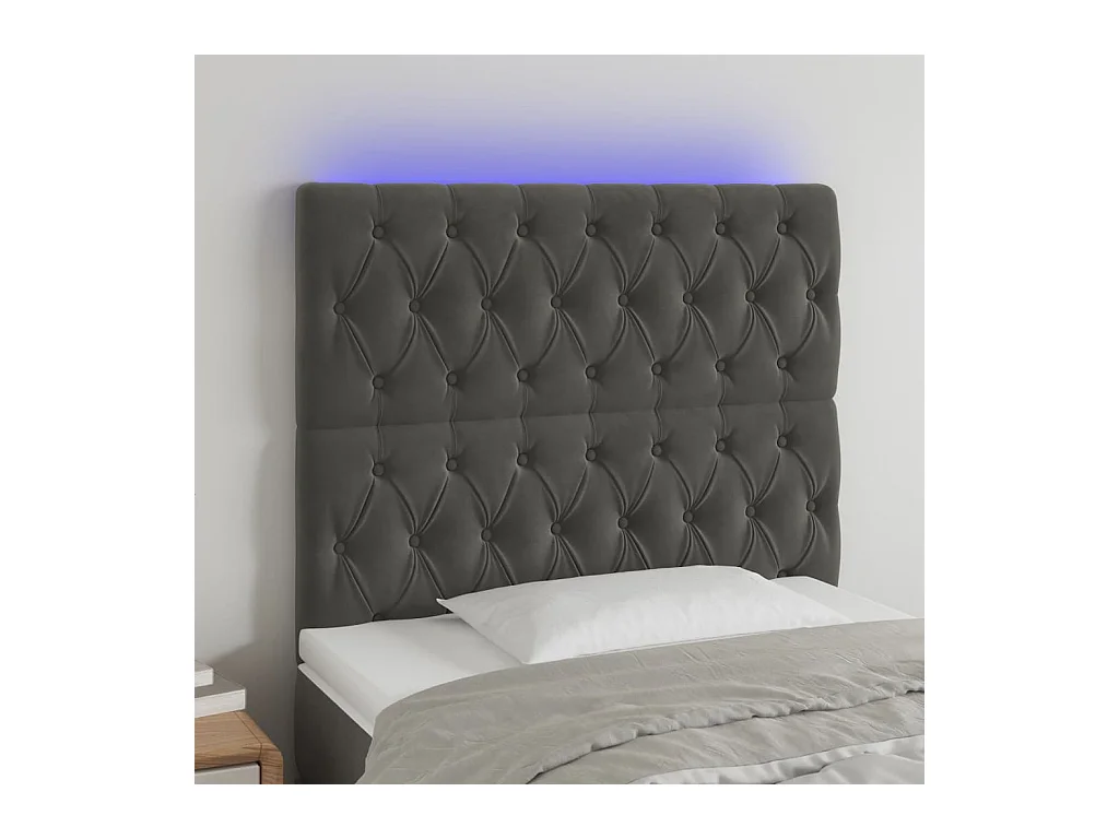 Cabecero | Cabezal de Cama | Mueble cabecero con luces LED terciopelo gris oscuro 100x7x118/128 cm