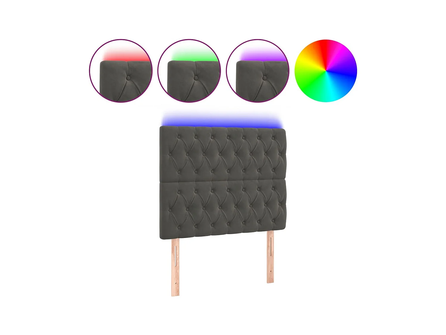 Cabecero | Cabezal de Cama | Mueble cabecero con luces LED terciopelo gris oscuro 100x7x118/128 cm