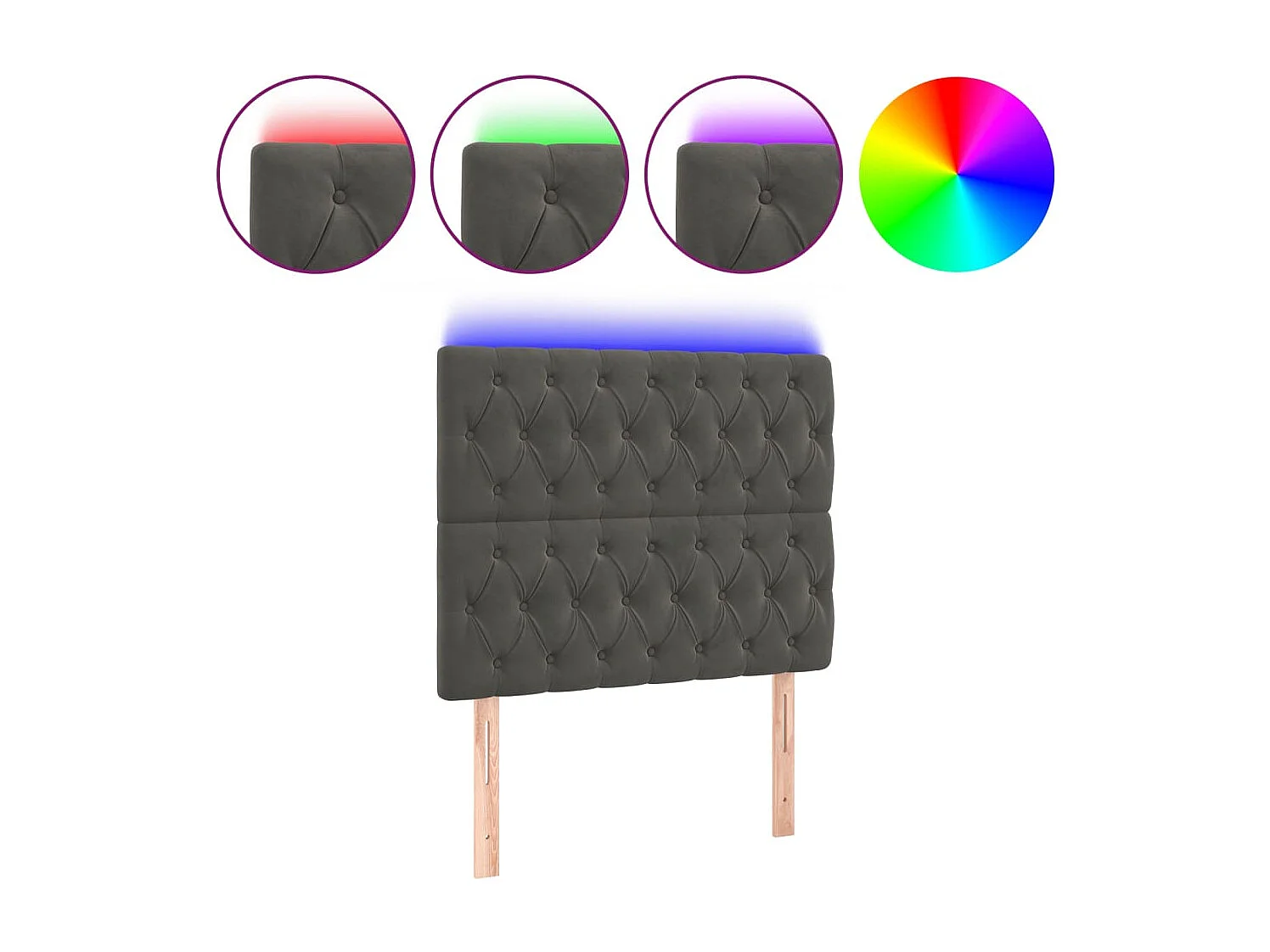 Tête de Lit | Panneau de tête pour lit Moderne à LED Gris foncé 100x7x118/128 cm Velours