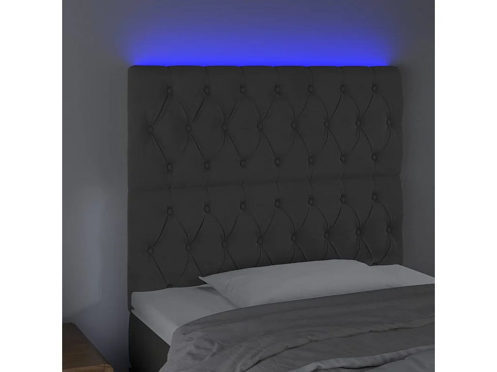 Tête de Lit | Panneau de tête pour lit Moderne à LED Gris foncé 100x7x118/128 cm Velours