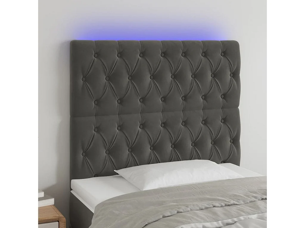 Hoofdbord | Hoofdeinde LED 100x7x118/128 cm fluweel donkergrijs