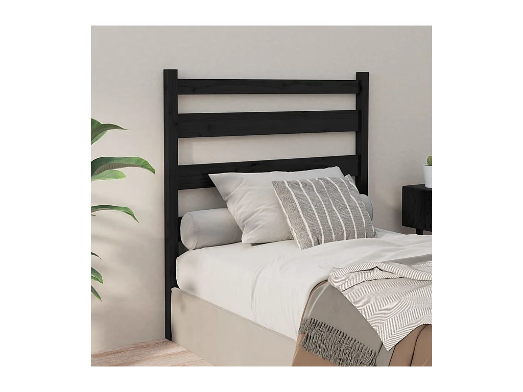 Cabecero de Cama | Cabezal de cama | Mueble de cabecero madera maciza de pino negro 106x4x100 cm