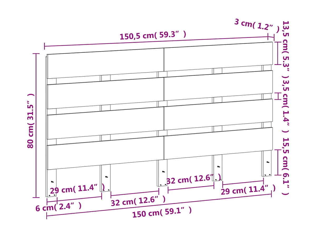 Cabecero de Cama | Cabezal de cama | Mueble de cabecero madera maciza de pino marrón cera 150 cm
