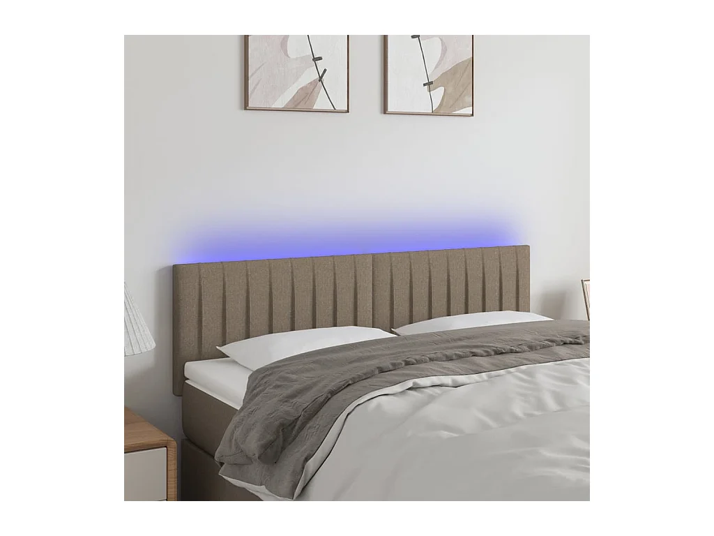 Mueble cabecero | Cabezal de cama | Cabecero con LED de tela gris taupe 144x5x78/88 cm