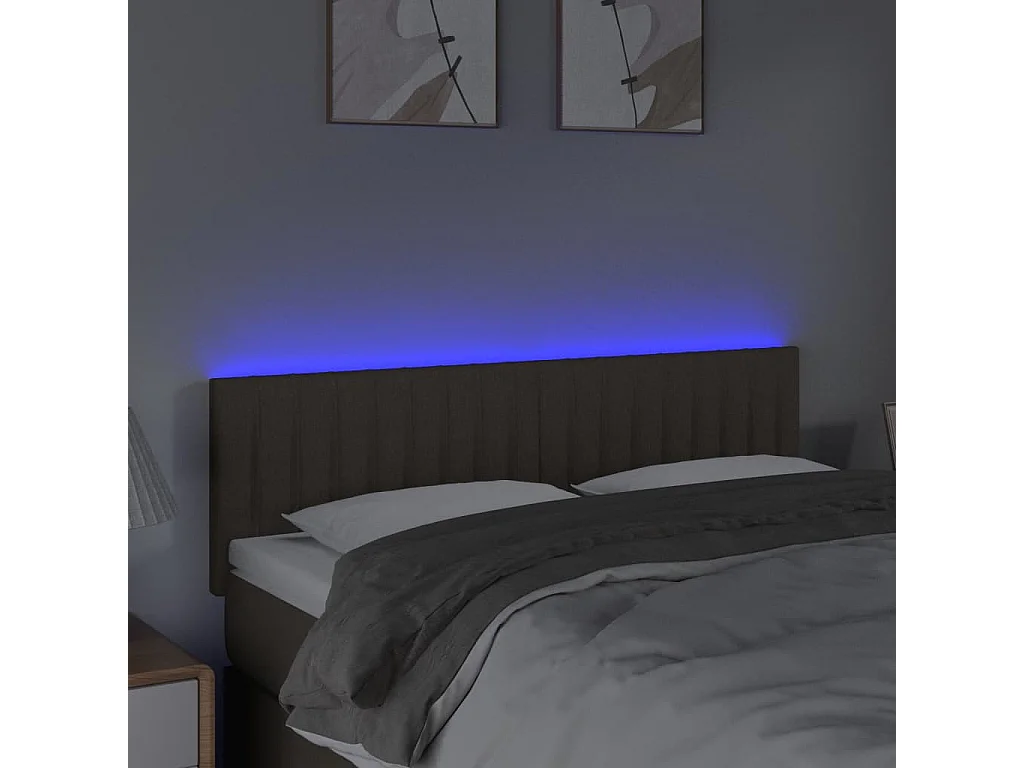 Mueble cabecero | Cabezal de cama | Cabecero con LED de tela gris taupe 144x5x78/88 cm