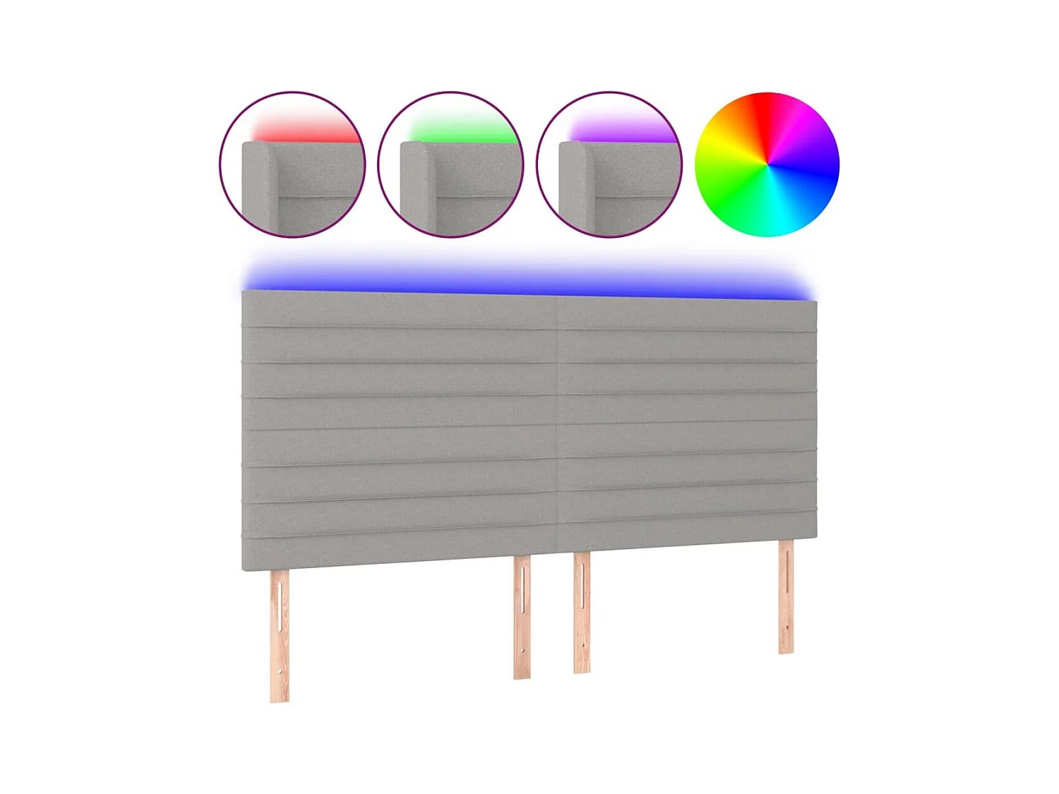 Cabecero | Cabezal de Cama | Mueble cabecero con luces LED tela gris claro 160x5x118/128 cm
