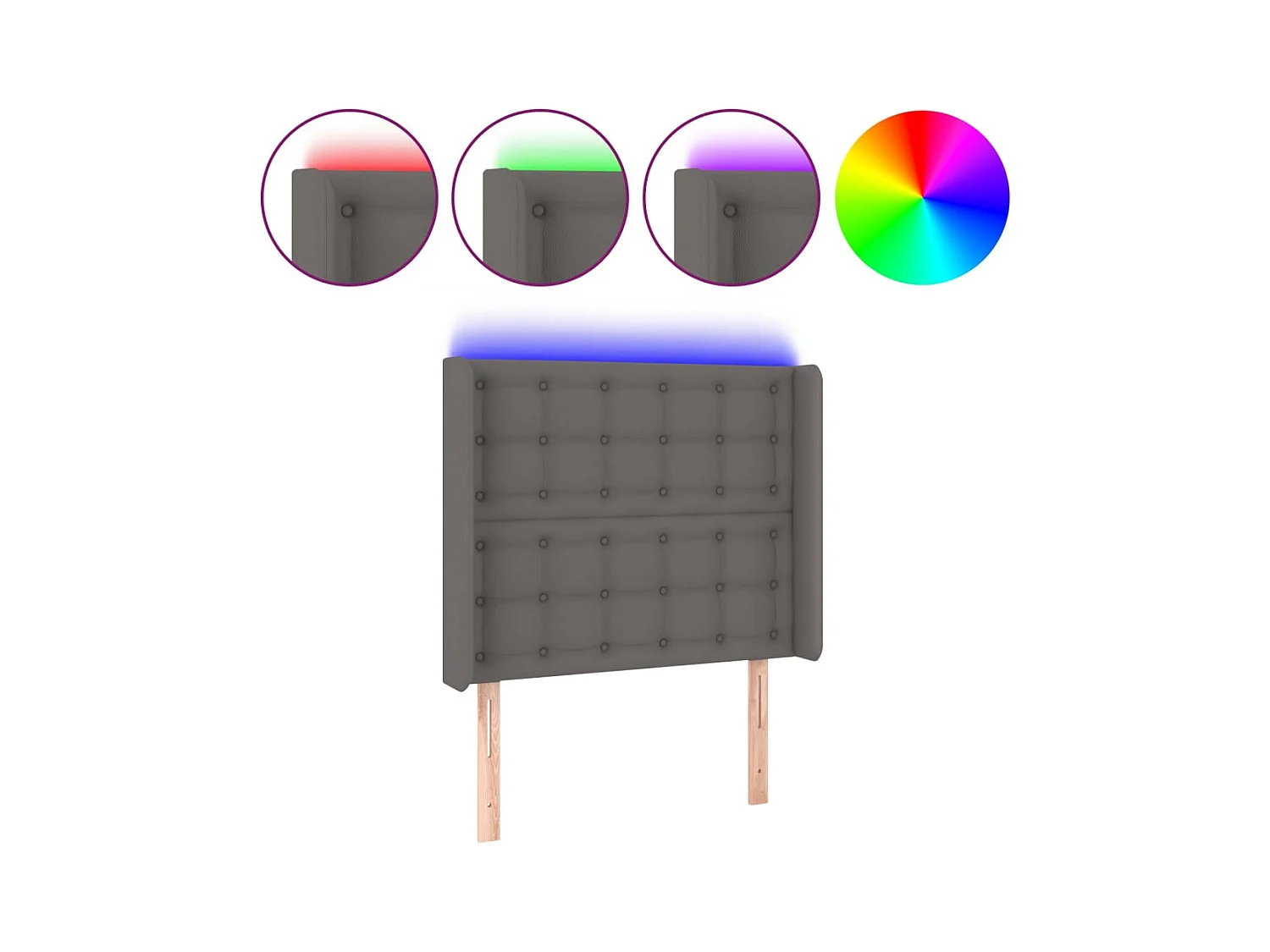 Cabecero | Cabezal de Cama | Mueble cabecero con LED cuero sintético gris 83x16x118/128cm