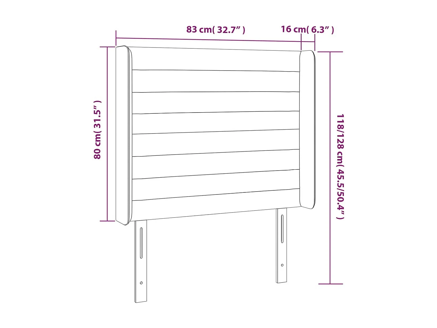 Hoofdbord | Hoofdeinde LED 83x16x118/128 cm stof zwart
