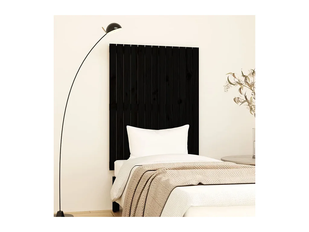 Cabecero de Cama | Cabezal de cama | Mueble de cabecero pared madera maciza pino negro 82,5x3x110 cm