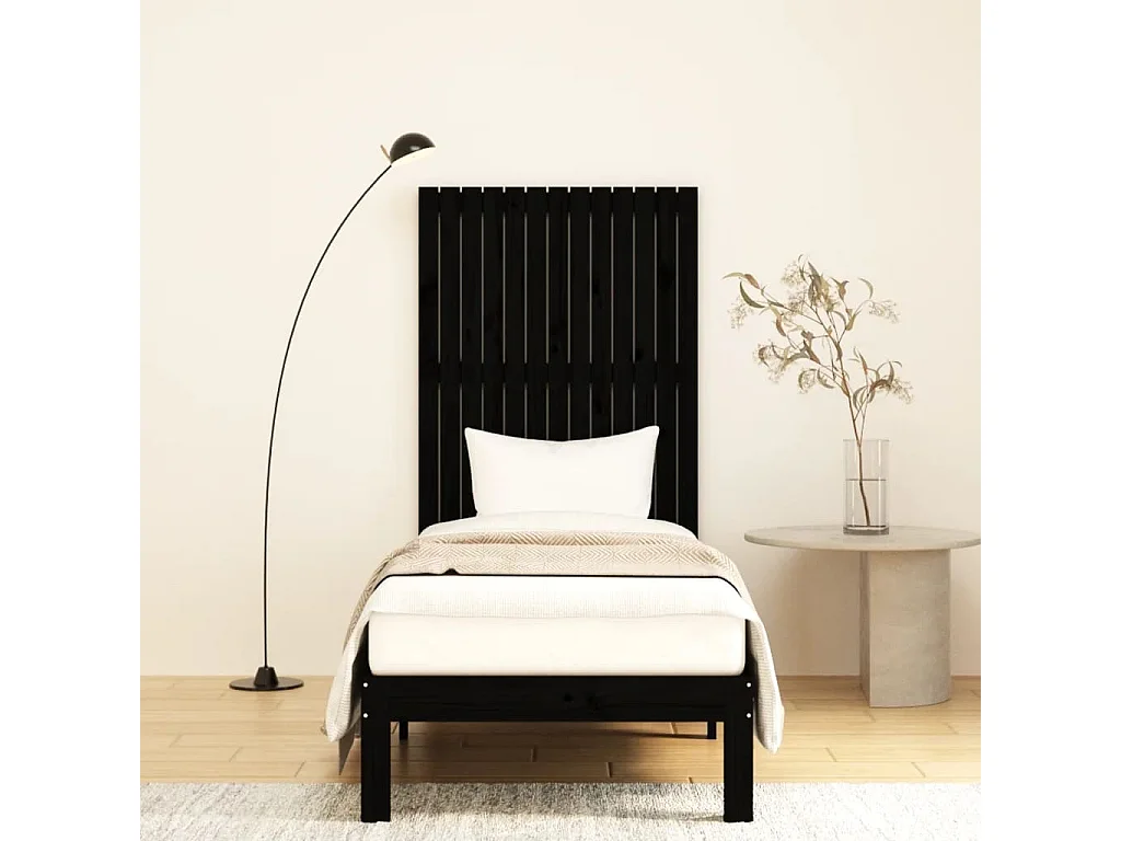 Cabecero de Cama | Cabezal de cama | Mueble de cabecero pared madera maciza pino negro 82,5x3x110 cm
