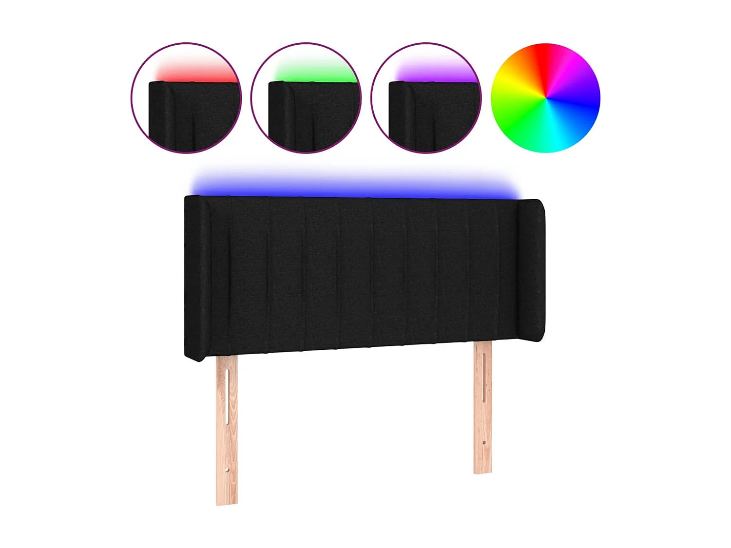 Mueble cabecero | Cabezal de cama | Cabecero con LED de tela negro 93x16x78/88 cm