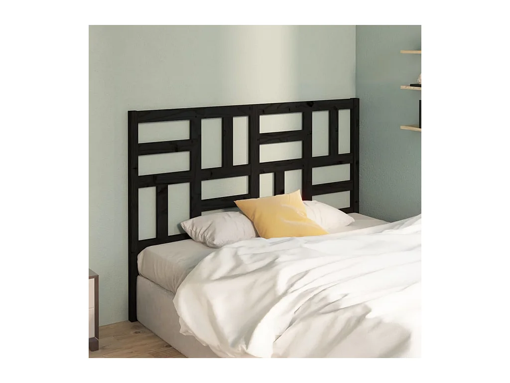 Cabecero de Cama | Cabezal de cama | Mueble de cabecero madera maciza de pino negro 126x4x104 cm