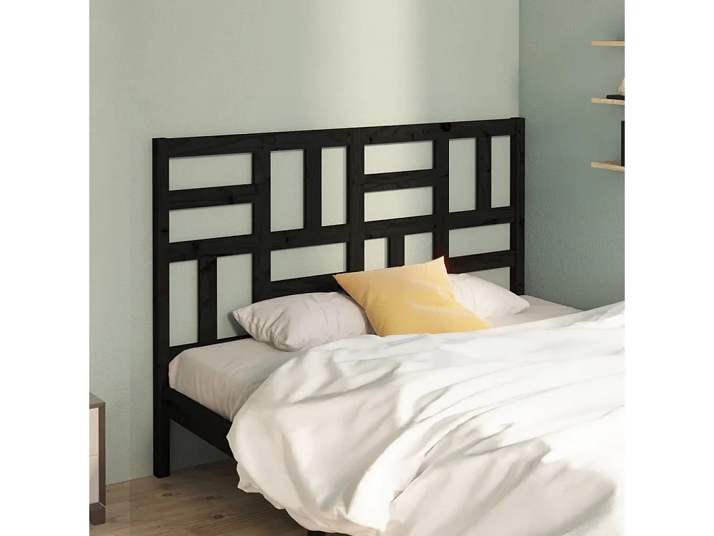 Cabecero de Cama | Cabezal de cama | Mueble de cabecero madera maciza de pino negro 126x4x104 cm