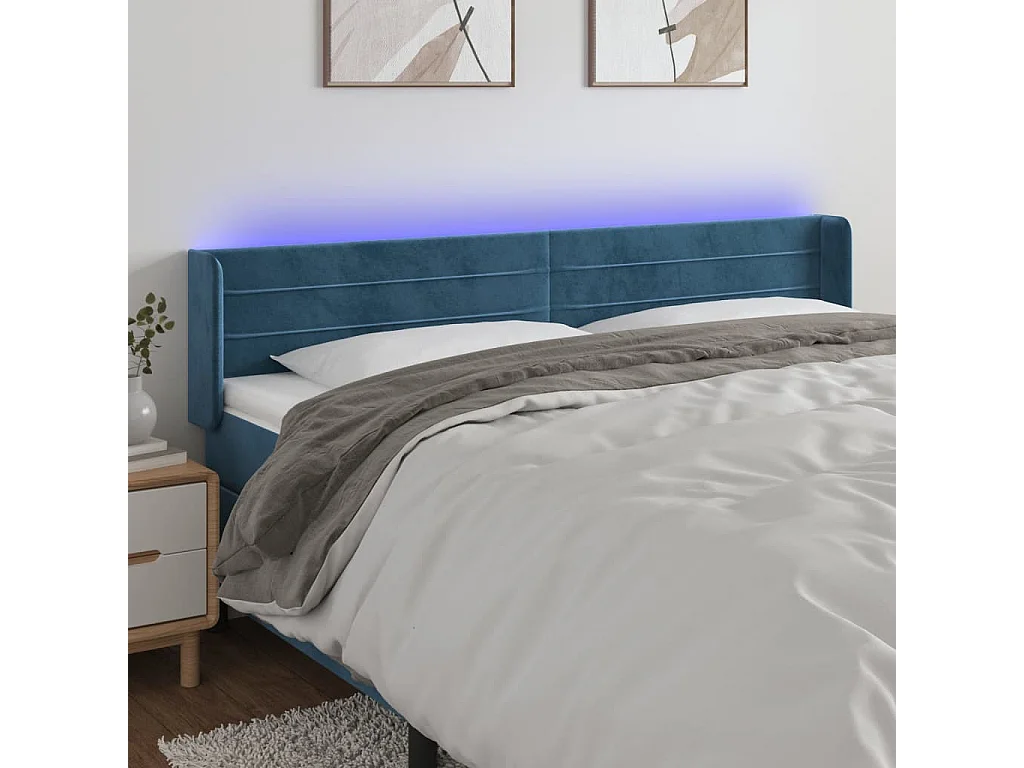 Hoofdbord | Hoofdeinde LED 183x16x78/88 cm fluweel donkerblauw