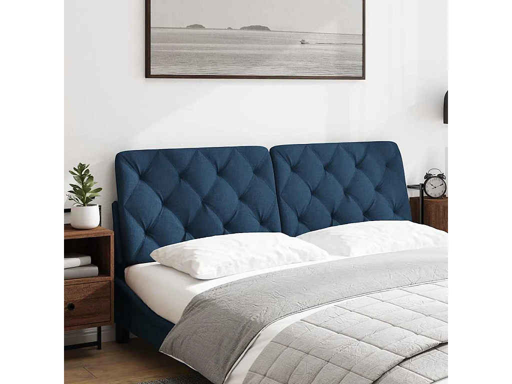 Cabecero de Cama | Cabezal de cama | Mueble de cabecero acolchado tela azul 160 cm
