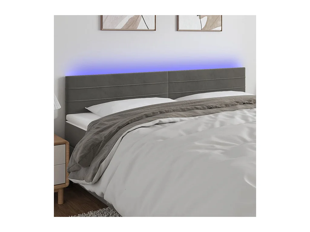Tête de Lit | Panneau de tête pour lit Moderne à LED Gris foncé 180x5x78/88 cm Velours