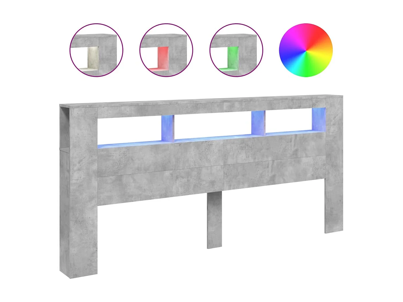 Tête de Lit | Panneau de tête pour lit Moderne à LED gris béton 220x18,5x103,5cm bois d'ingénierie