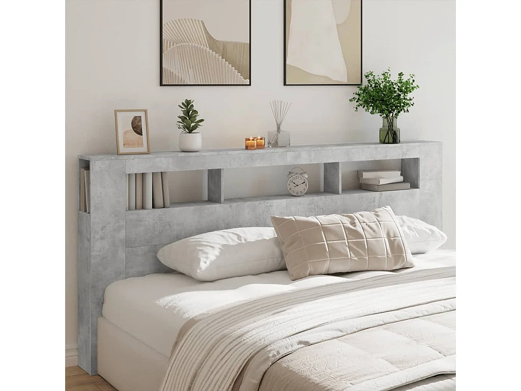 Tête de Lit | Panneau de tête pour lit Moderne à LED gris béton 220x18,5x103,5cm bois d'ingénierie