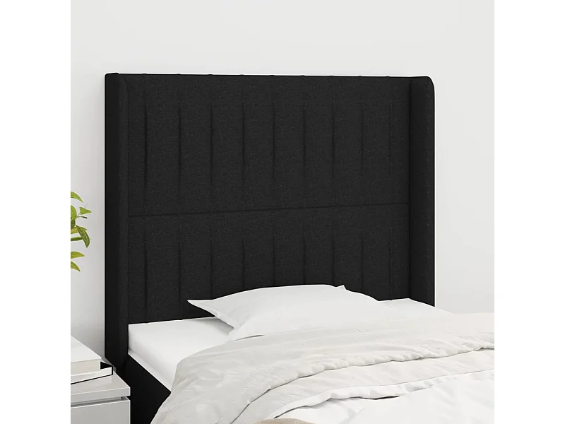 Cabecero | Cabezal de Cama | Mueble cabecero con orejas de tela negro 83x16x118/128 cm