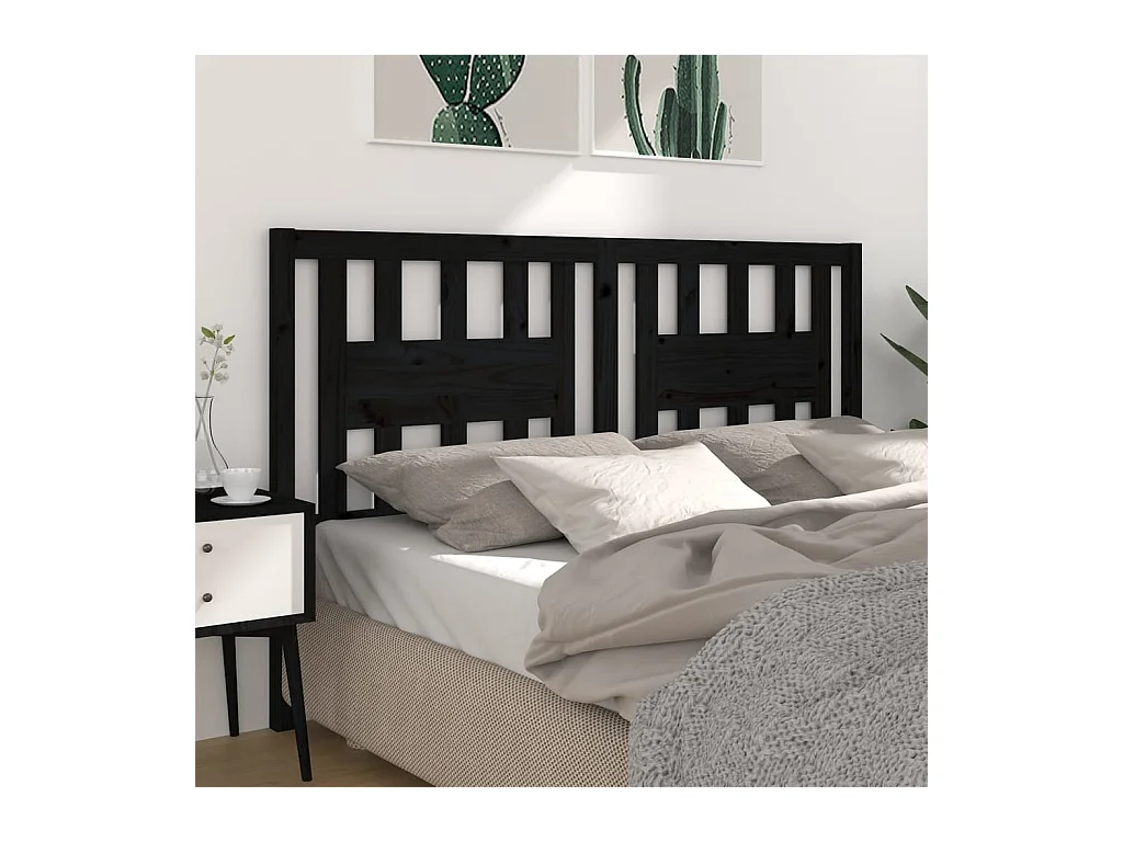 Mueble cabecero | Cabecero | Cabezal de cama madera maciza de pino negro 206x4x100 cm