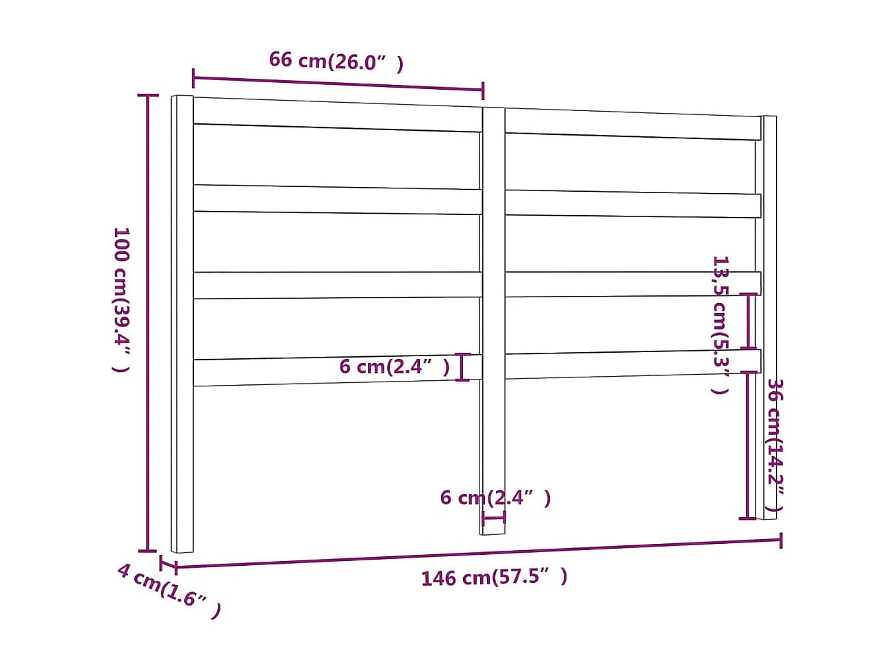 Hoofdbord | Hoofdeinde 146x4x100 cm massief grenenhout zwart