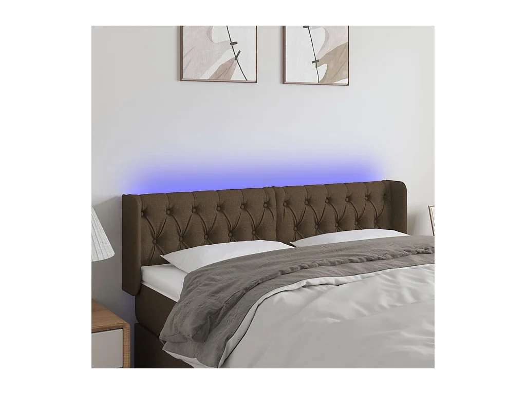 Tête de Lit | Panneau de tête pour lit Moderne à LED Marron foncé 163x16x78/88 cm Tissu