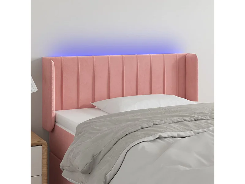 Cabecero | Cabezal de Cama | Mueble cabecero con LED de terciopelo rosa 83x16x78/88 cm