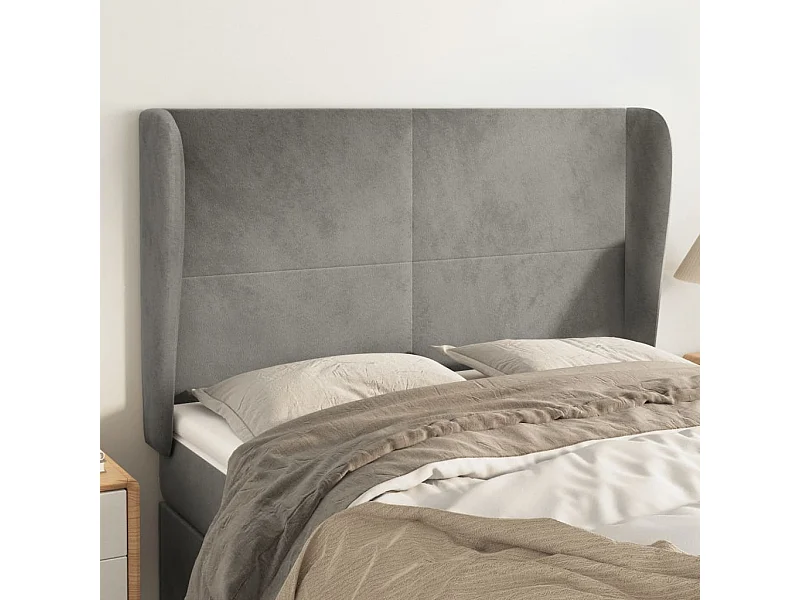 Tête de Lit | Panneau de tête pour lit Moderne avec oreilles Gris clair 147x23x118/128 cm Velours