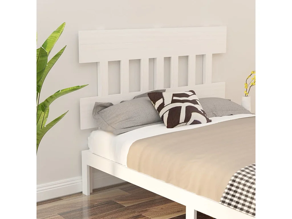 Tête de Lit | Panneau de tête pour lit Moderne Blanc 143,5x3x81 cm Bois massif de pin