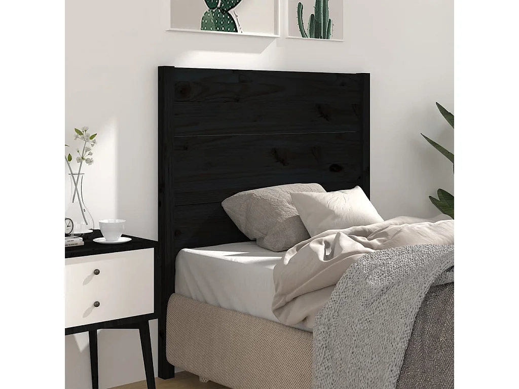 Tête de Lit | Panneau de tête pour lit Moderne Noir 96x4x100 cm Bois massif de pin