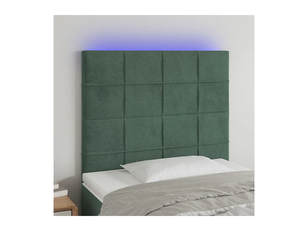 Tête de Lit | Panneau de tête pour lit Moderne à LED Vert foncé 90x5x118/128 cm Velours