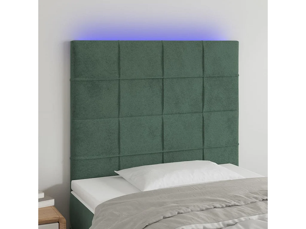 Tête de Lit | Panneau de tête pour lit Moderne à LED Vert foncé 90x5x118/128 cm Velours