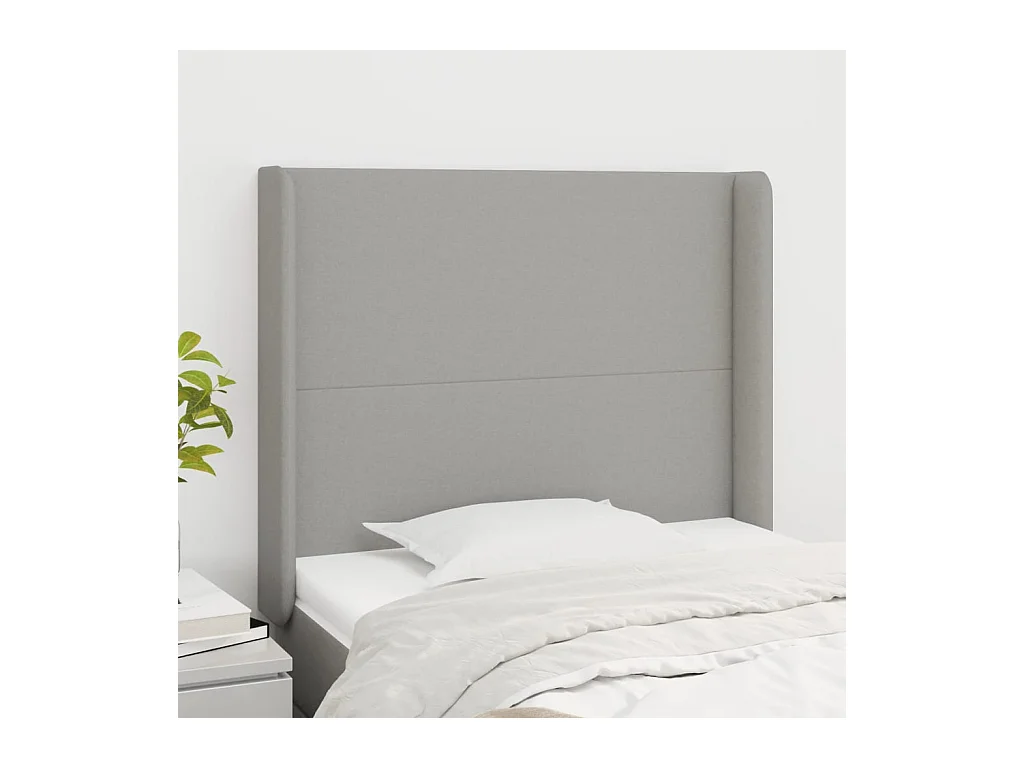 Cabecero | Cabezal de Cama | Mueble cabecero con orejas de tela gris claro 93x16x118/128 cm