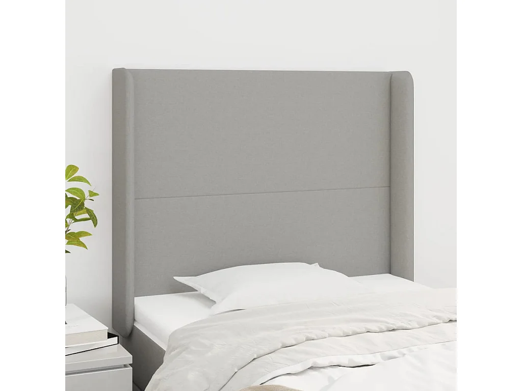 Tête de Lit | Panneau de tête pour lit Moderne avec oreilles Gris clair 93x16x118/128 cm Tissu