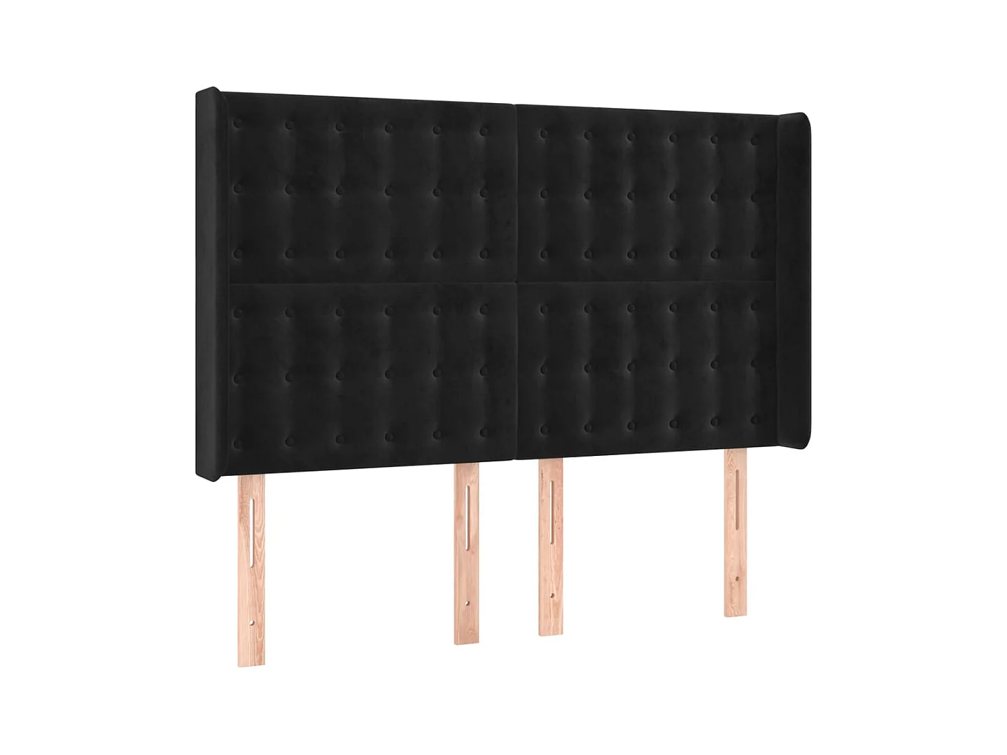 Cabecero | Cabezal de Cama | Mueble cabecero con orejas de terciopelo negro 147x16x118/128 cm