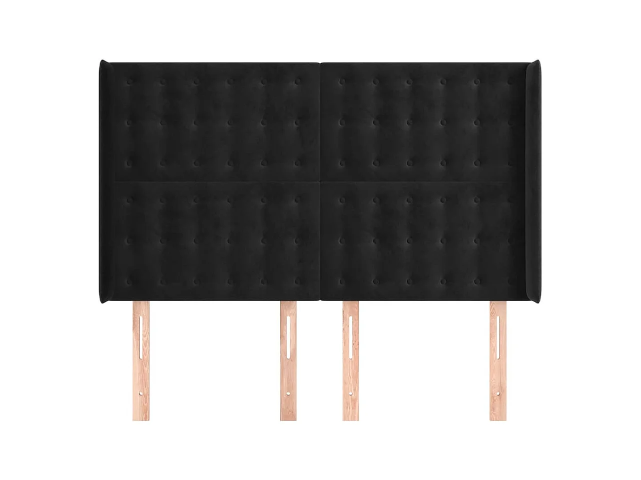 Cabecero | Cabezal de Cama | Mueble cabecero con orejas de terciopelo negro 147x16x118/128 cm