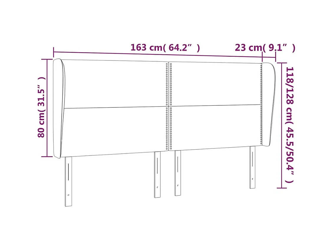 Cabecero | Cabezal de Cama | Mueble cabecero con orejas de terciopelo gris oscuro 163x23x118/128 cm
