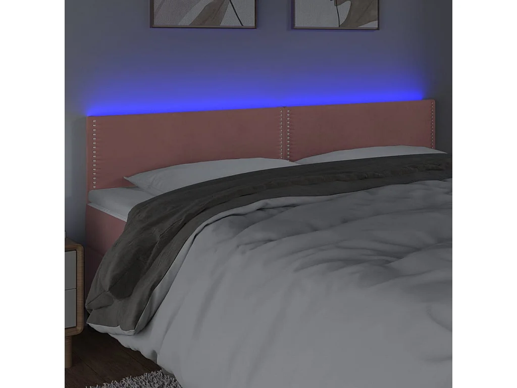 Tête de Lit | Panneau de tête pour lit Moderne à LED Rose 160x5x78/88 cm Velours