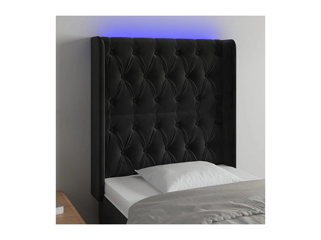 Cabecero | Cabezal de Cama | Mueble cabecero con LED de terciopelo negro 83x16x118/128 cm